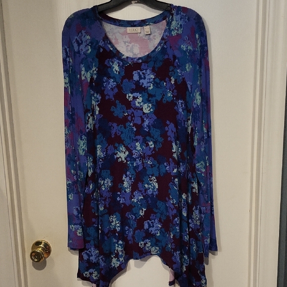 LOGO by Lori Goldstein Asymmetrical Blue and Purple Tunic - Picture 1 of 6
